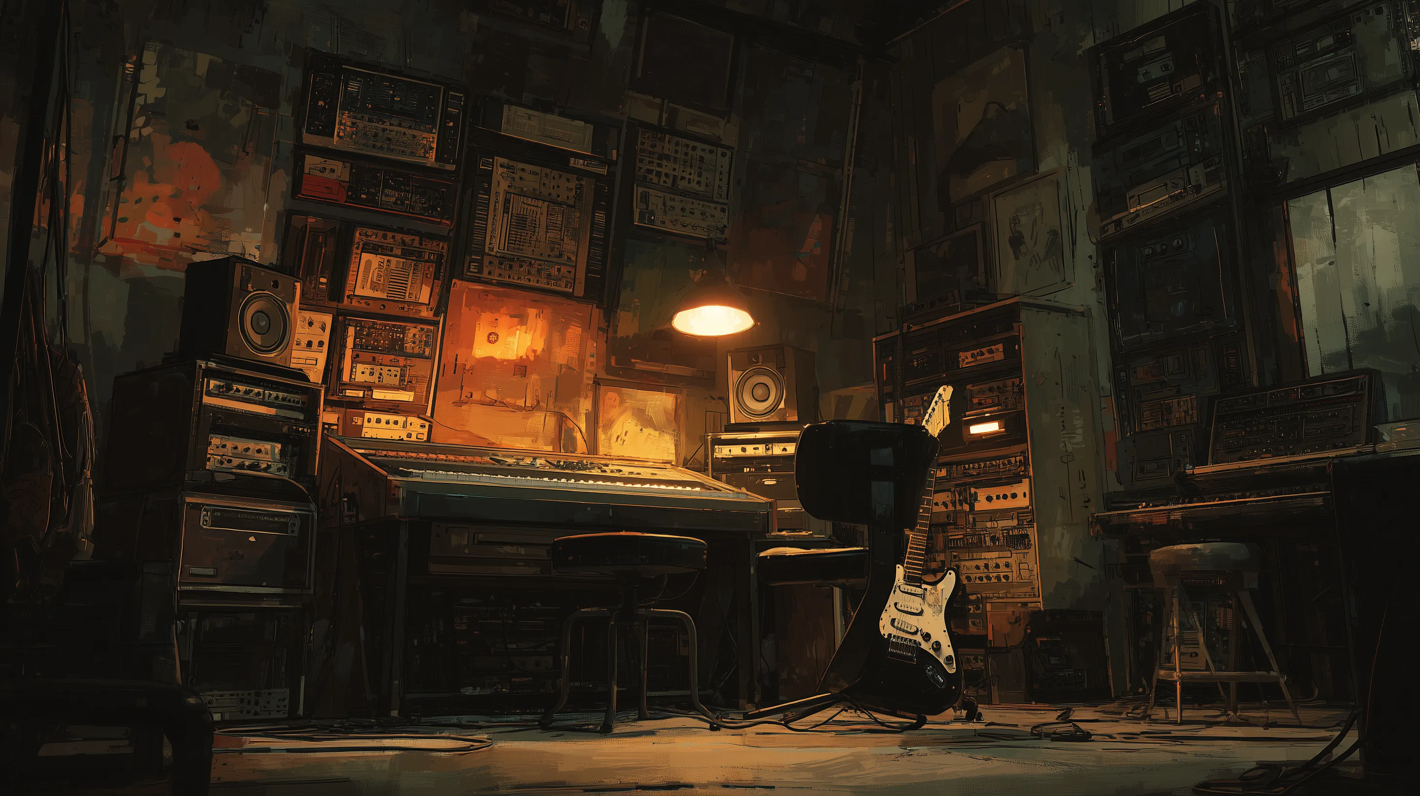 News card image — a dim recording studio, paired with the devlog post